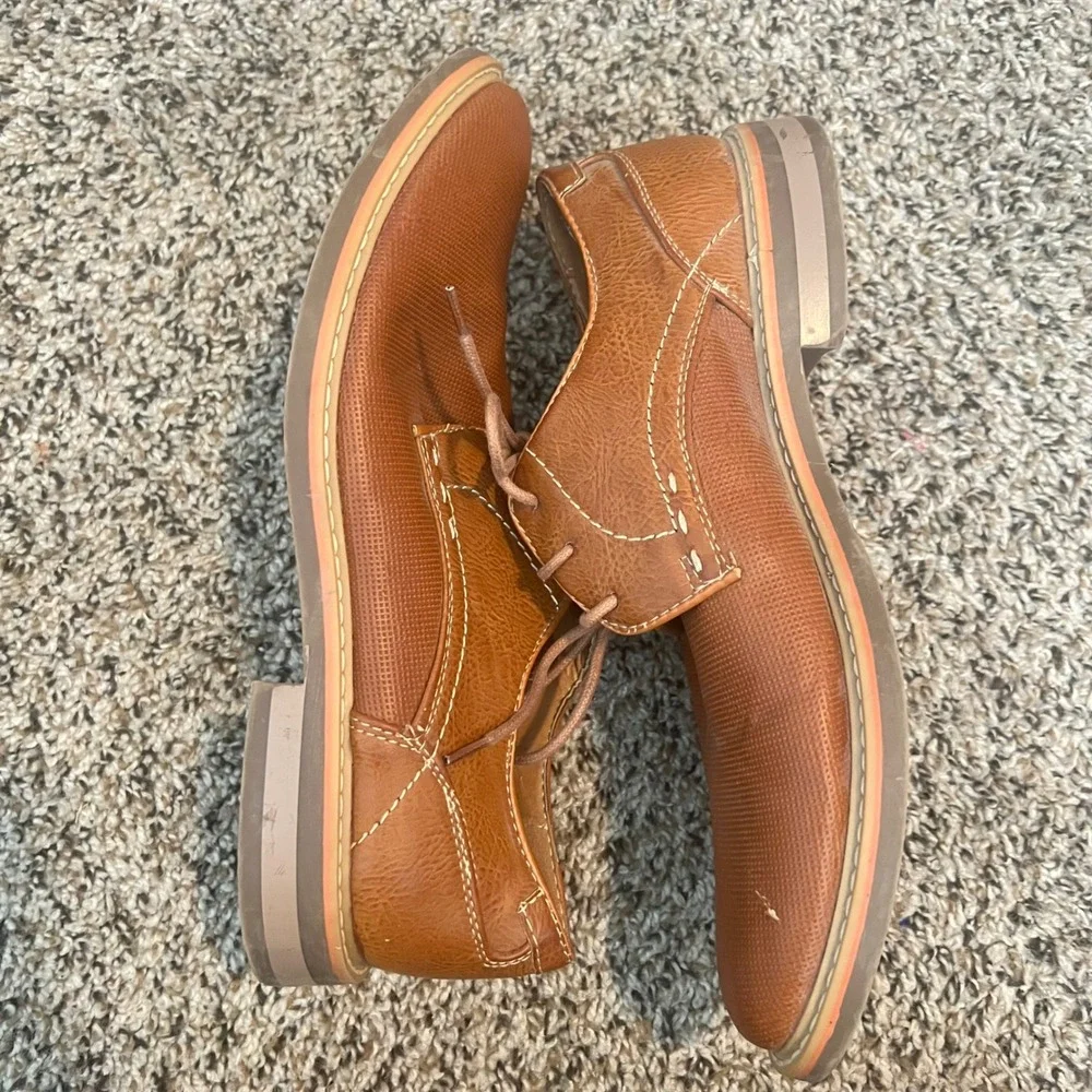 Steve Madden Mens P-Peter Cognac Brown Textured Lace Up Derby Dress Shoes Size 8